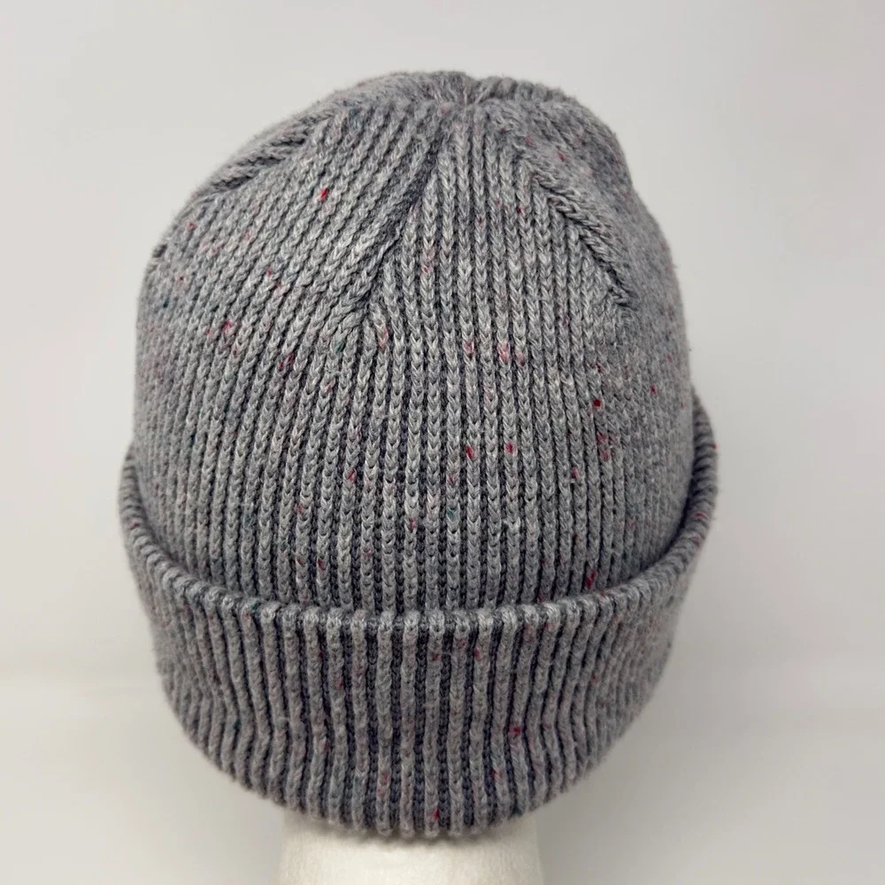 The North Face Ribbed Knit Cuffed Beanie Hat Heather Grey‎ Speckled Logo Patch